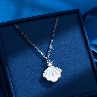 S999 Sterling Silver Shell Necklace For Women Ins Simple Clavicle Chain