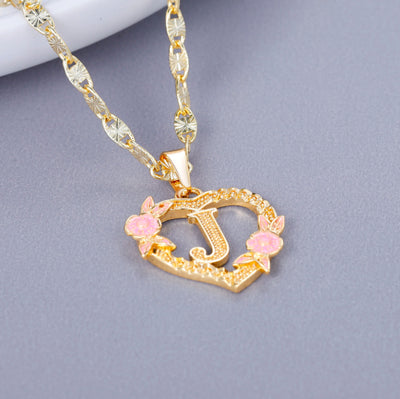 Gold Plated Customized Heart-shaped Flower Initial Letter Pendant