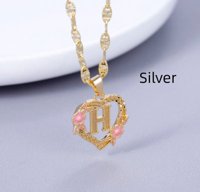 Gold Plated Customized Heart-shaped Flower Initial Letter Pendant