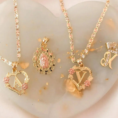 Gold Plated Customized Heart-shaped Flower Initial Letter Pendant